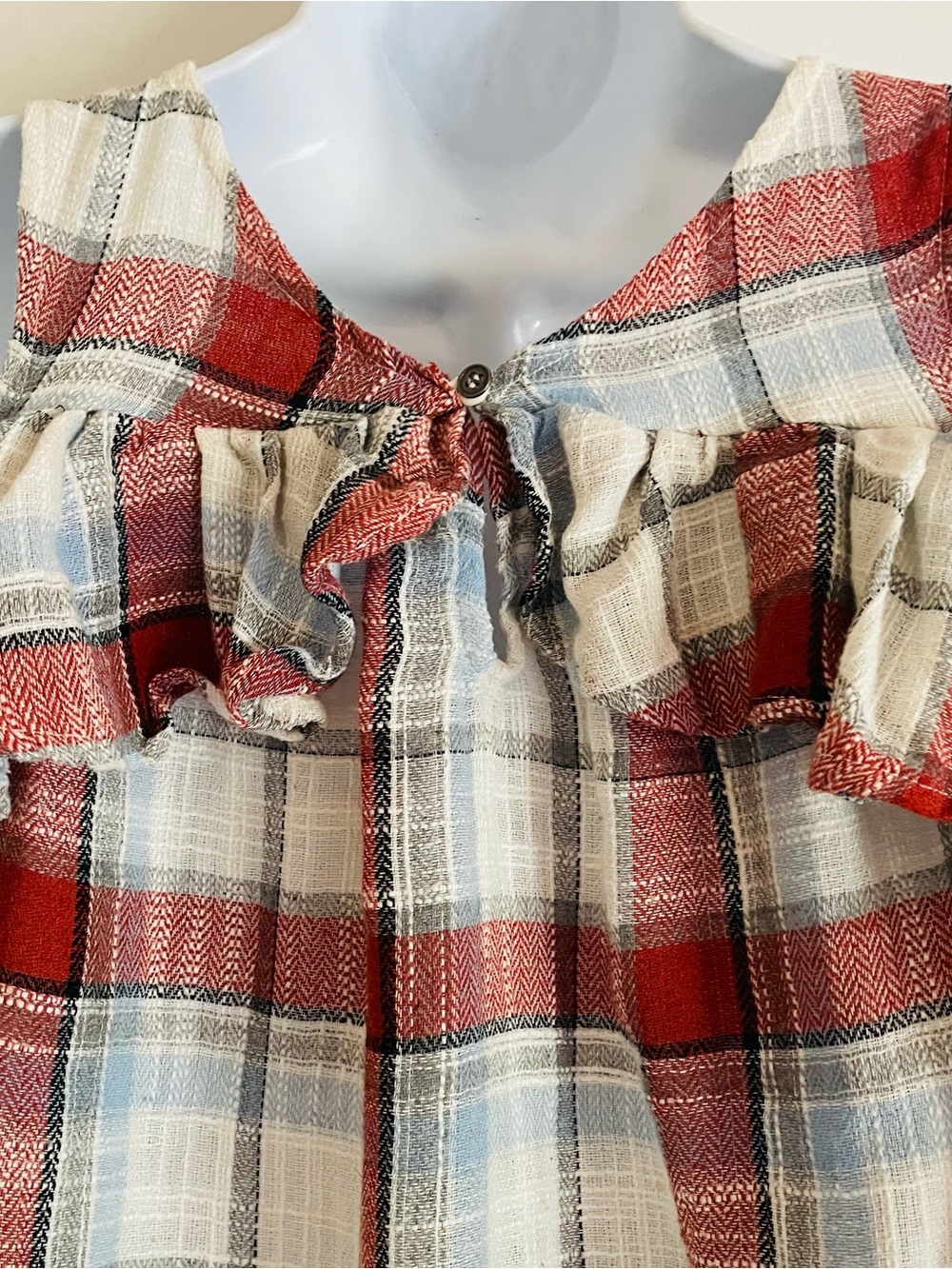 Doe & Rae Cold Shoulder Plaid Ruffle Flannel Top - Picture 9 of 11